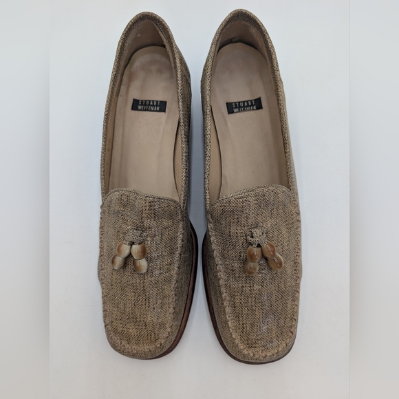 Stuart Weitzman Taube Woven Loafer Size 8.5 Wooden Beads Block Heel Square Toe - Picture 11 of 16